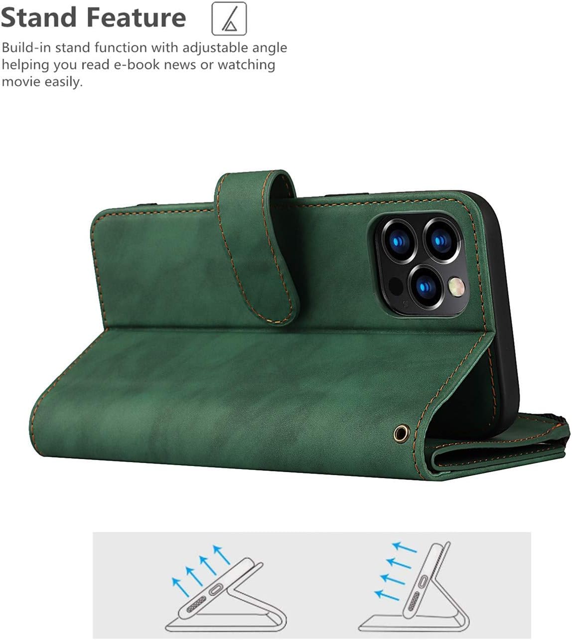 iCoverCase Funda tipo cartera para iPhone 12 Pro Max con tarjetero y correa para la muñeca, de piel sintética, ranuras para tarjetas, bolsillo con