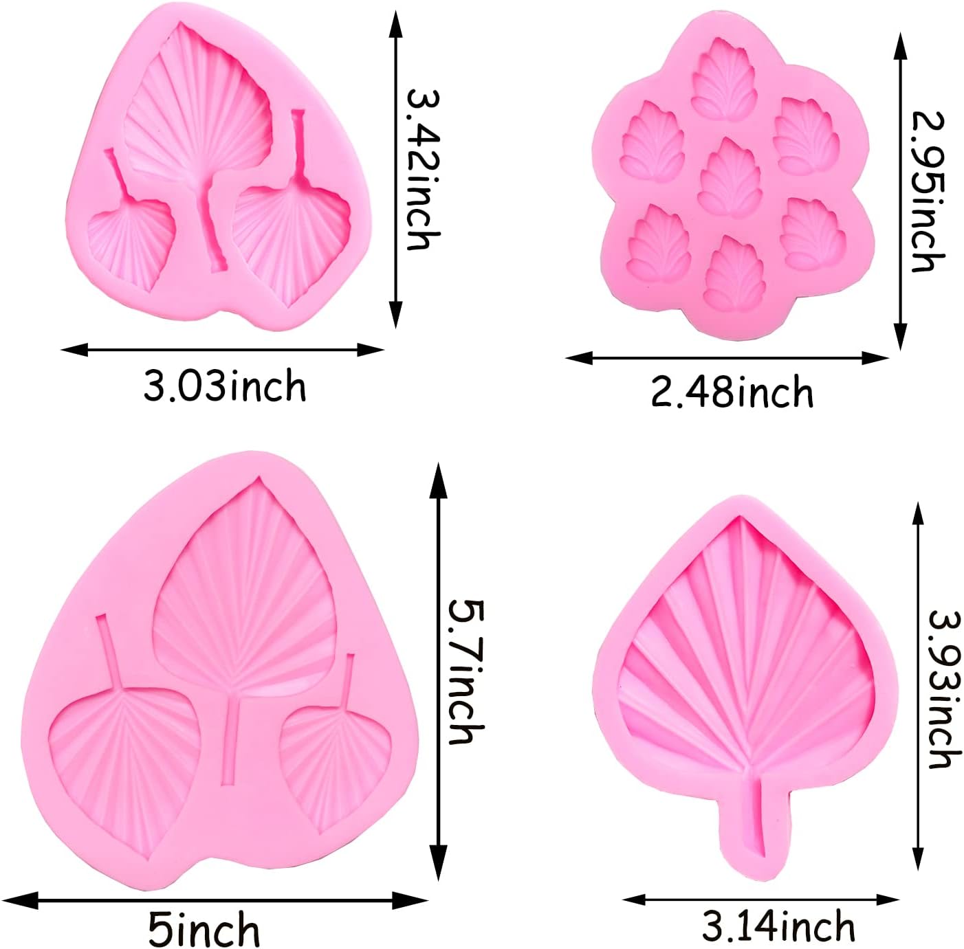 4 moldes de silicona para fondant, hoja de palma, forma de flor, hoja de chocolate, molde de hojas de chocolate, molde hawaiano de hojas tropicales