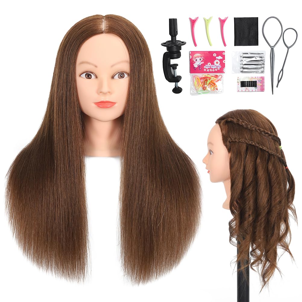 ZOMOI Cabeza de maniquí con cabello humano 100% real, cabeza de muñeca de maniquí de cosmetología para peinar peluquería práctica cabeza de