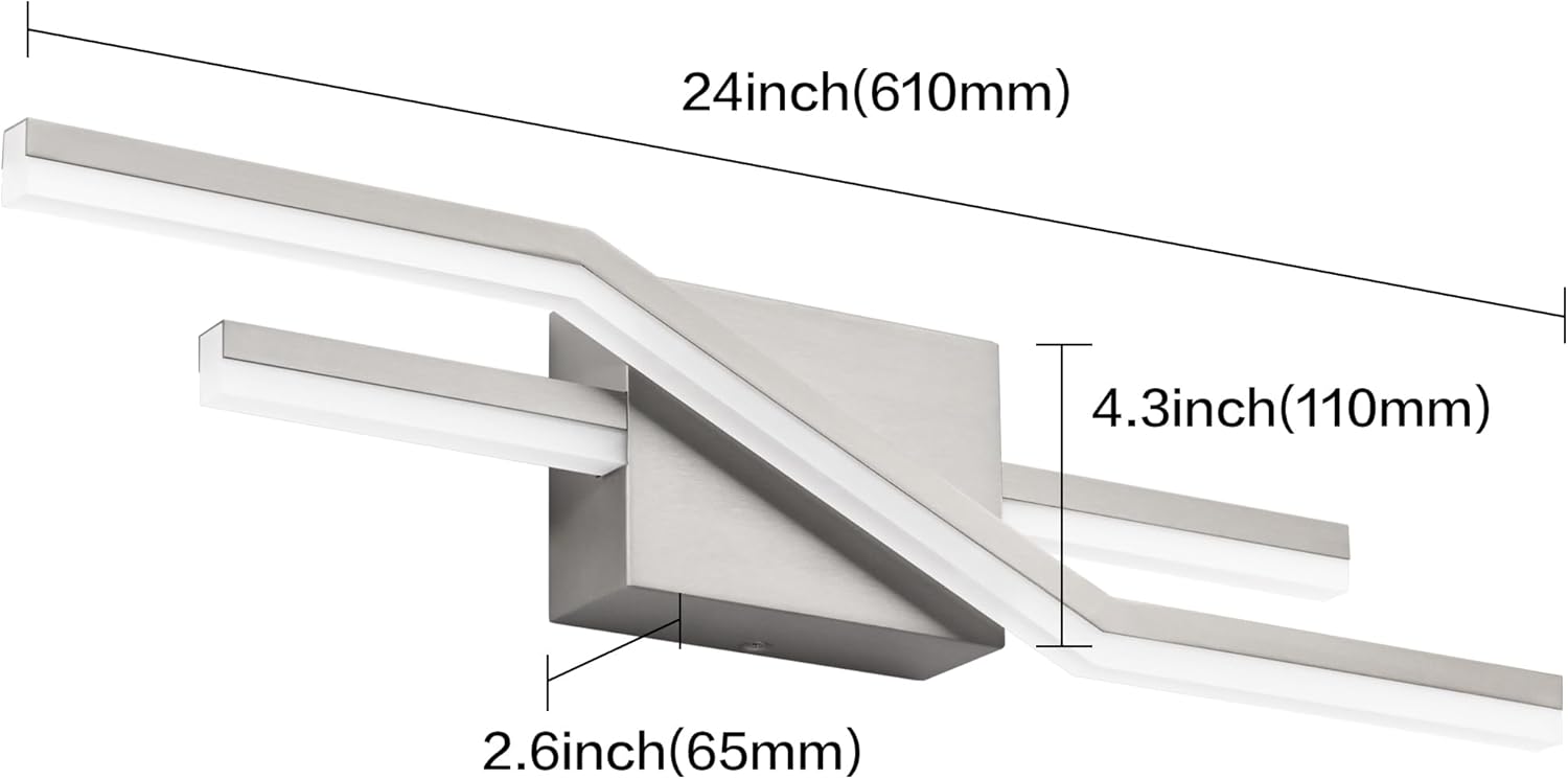 SOLFART Lámparas LED de baño de níquel cepillado regulables de 24 pulgadas, accesorios de iluminación de tocador de baño, lámpara de pared moderna