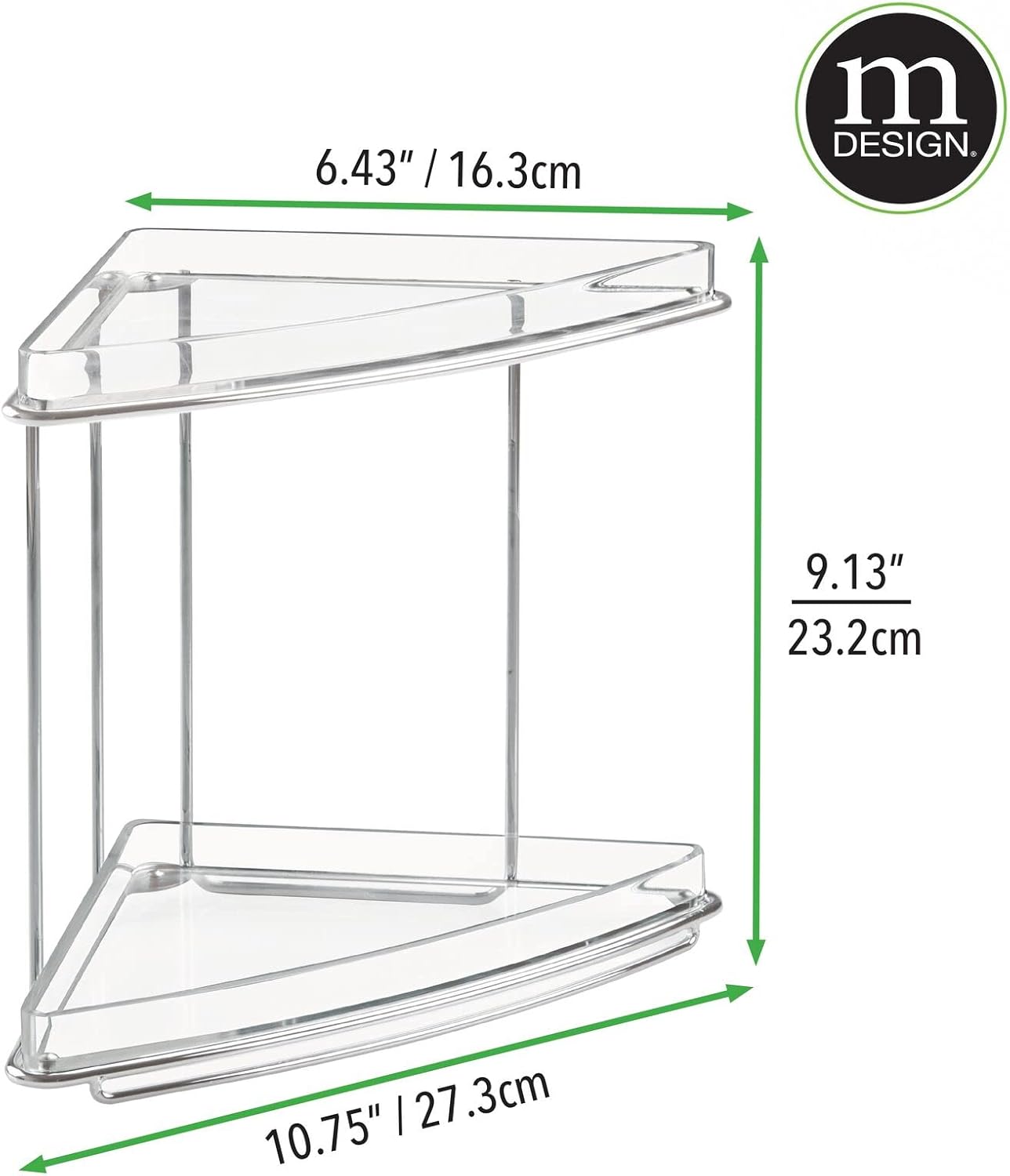 mDesign Organizador de estante de esquina independiente de acero y plástico con almacenamiento de 2 niveles para baño, tocador, gabinete, mostrador,
