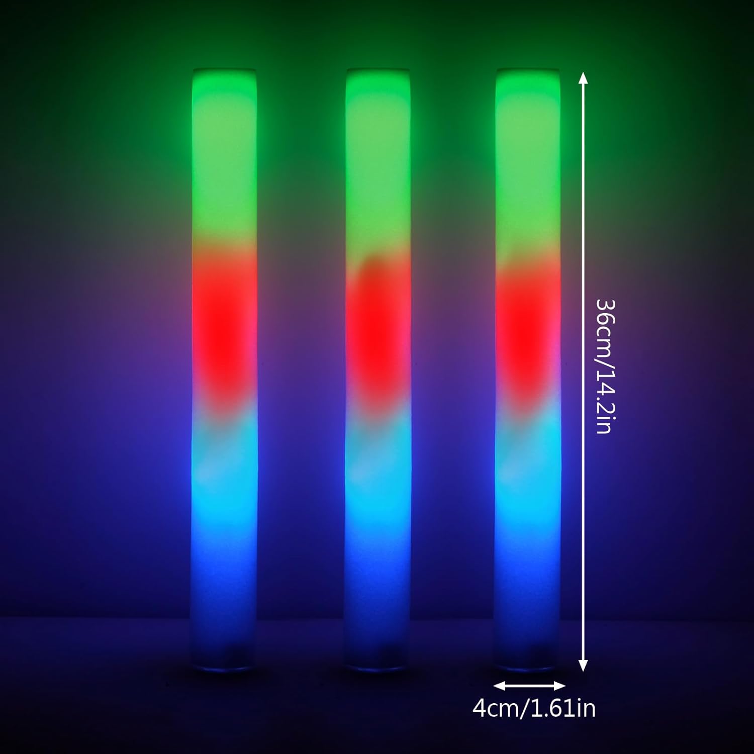 24 varillas de espuma brillantes a granel con 3 modos de cambio de color, palos de luz LED, suministros de fiesta que brillan en la oscuridad,
