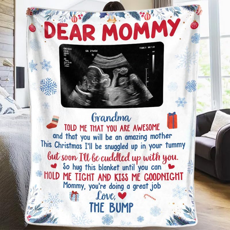 Pawfect House Ideas de regalo de ultrasonido de latido del corazón para bebé, manta de bebé personalizada, para ella, mujer, esposa, futura mamá,