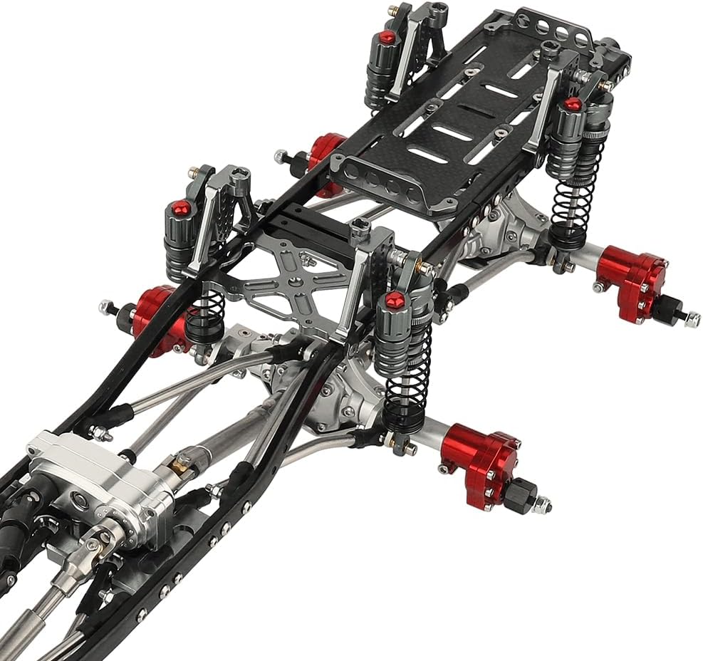 ZXYRC Marco de chasis de coche de metal 6×6 RC con ejes traseros medios delanteros Transmisión prefija para Axial SCX10 II 90046 90047 110 RC