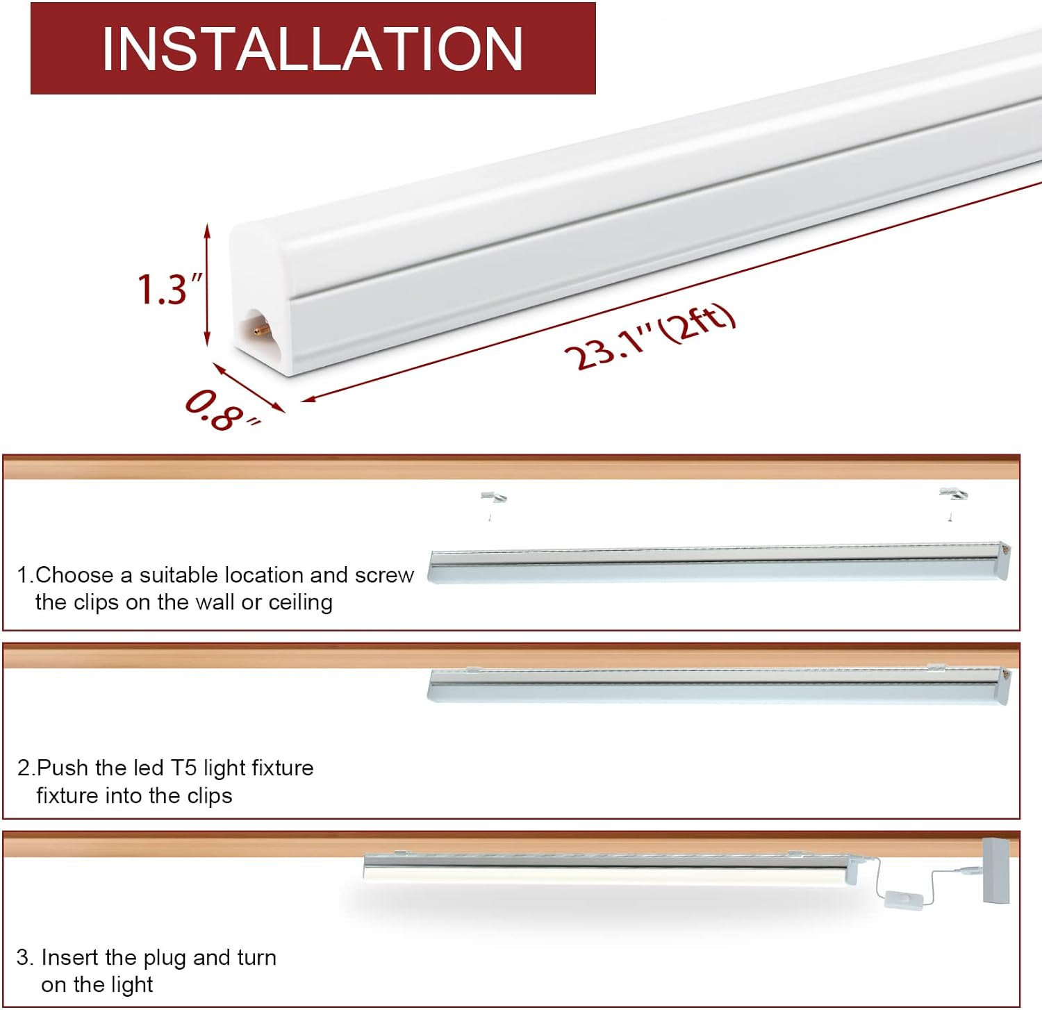 Kihung Paquete de 8 luces para debajo del gabinete de 2 pies, 10 W, 1100 lm, 4000 K blanco frío, luz LED de tienda, luz de techo LED y lámpara de