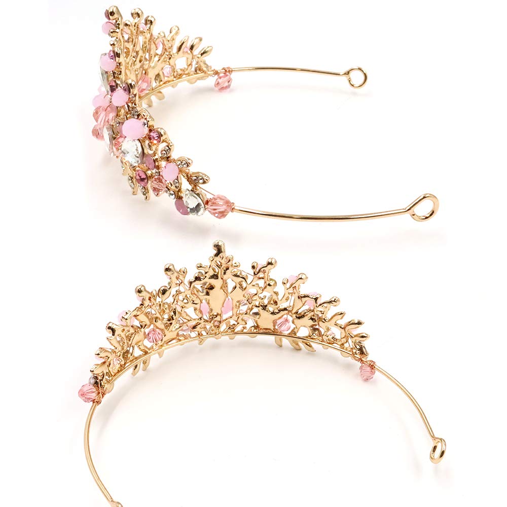 NODG Tiaras y coronas de oro rosa para mujer, tiaras de boda de cristal rosa para mujeres, diademas de fiesta de cumpleaños, graduación, concurso,