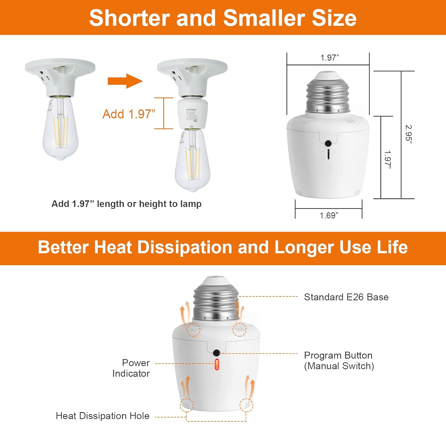 Suraielec Toma de luz con control remoto, interruptor de montaje en pared, enchufe de lámpara E26 E27, sin cableado, rango de 100 pies, interruptor