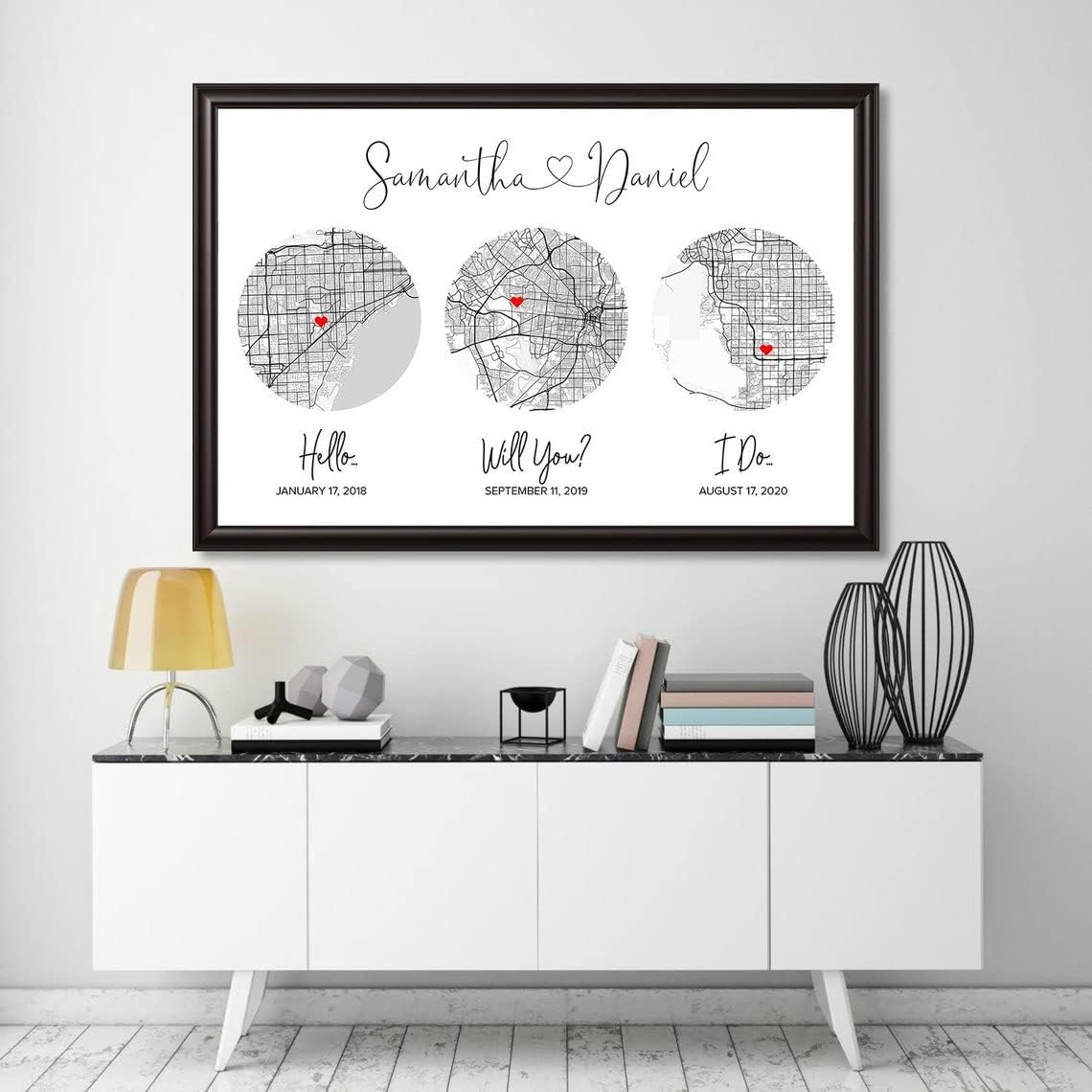 Arte personalizado de mapa de Hello Will You I Do, imagen para esposa, para marido, regalo de boda de aniversario para pareja, regalo para él, arte