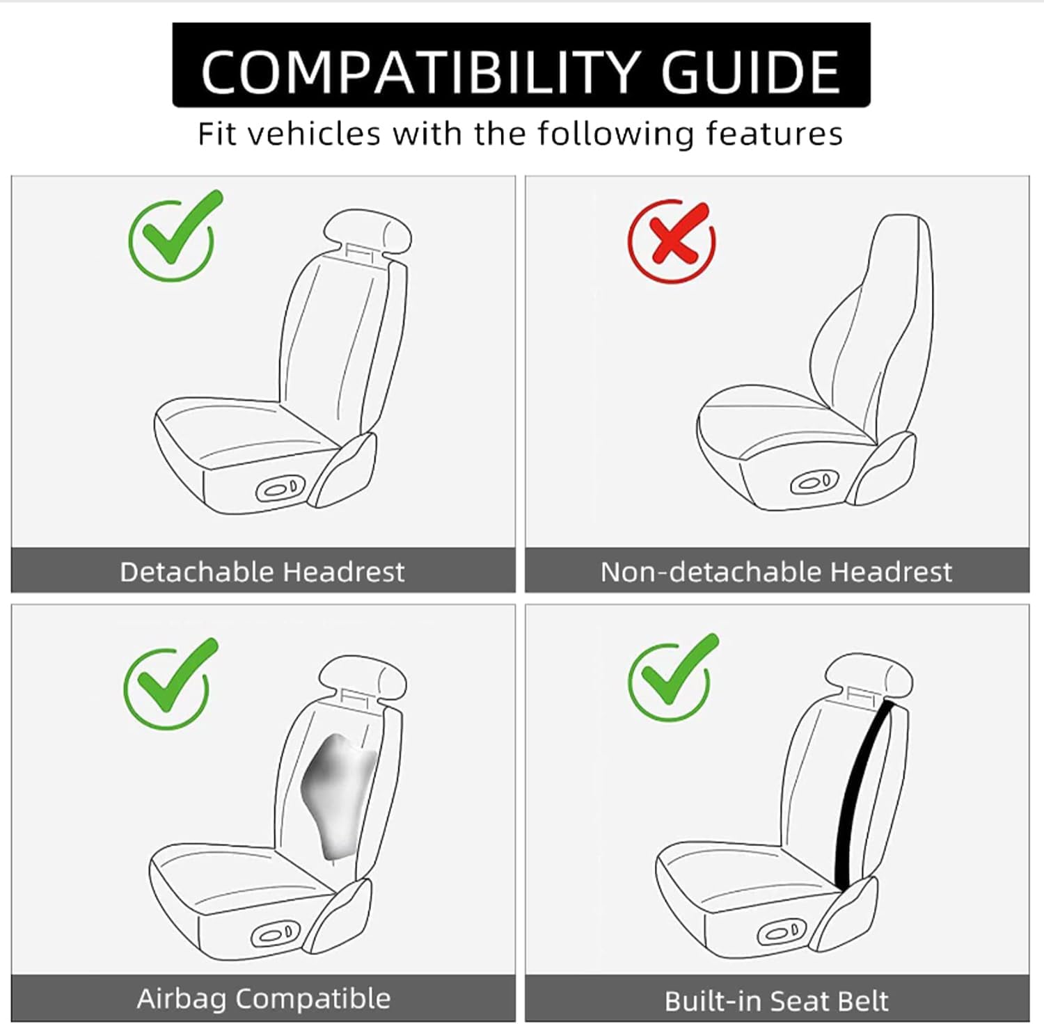 Dinyooup Funda de cuero para asiento de automóvil, 1 unidad, protectores universales sin laterales con almohadillas para cinturón de seguridad,