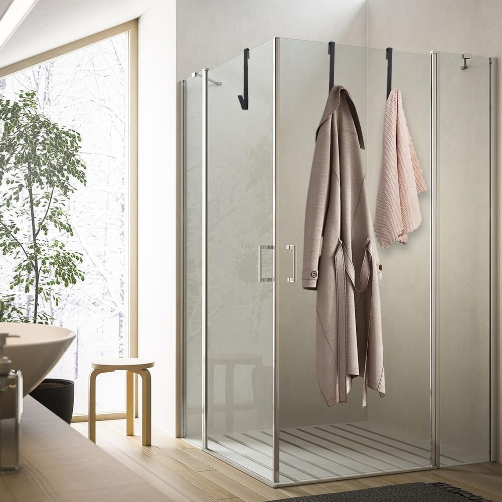 Ganchos para puerta de ducha de 10 pulgadas, 4 piezas, gancho para puerta de baño, ganchos extendidos sin taladrar para puerta de ducha de vidrio