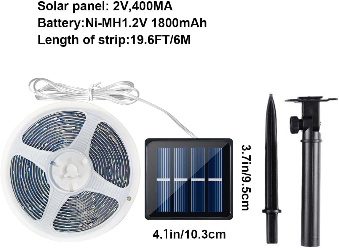 Tira de luces solares LED para exteriores, impermeable, 20 pies, 180 LED, para exteriores, jardín, camino, cubierta, iluminación de Navidad,