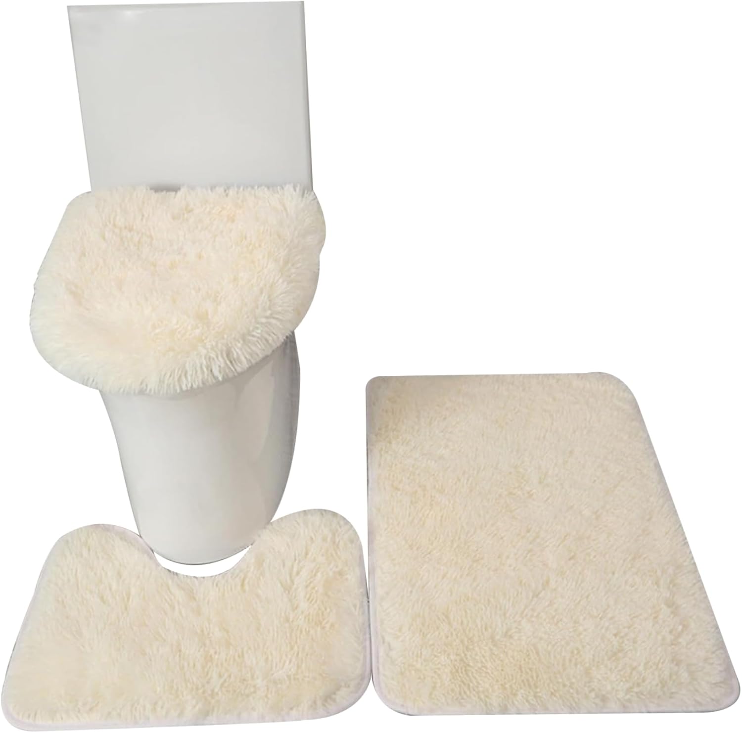 Juego de 3 alfombras de baño, tapete de baño, tapete en U, funda de asiento de inodoro suave de 3 a 1.6 in, de felpa, absorbente de agua,