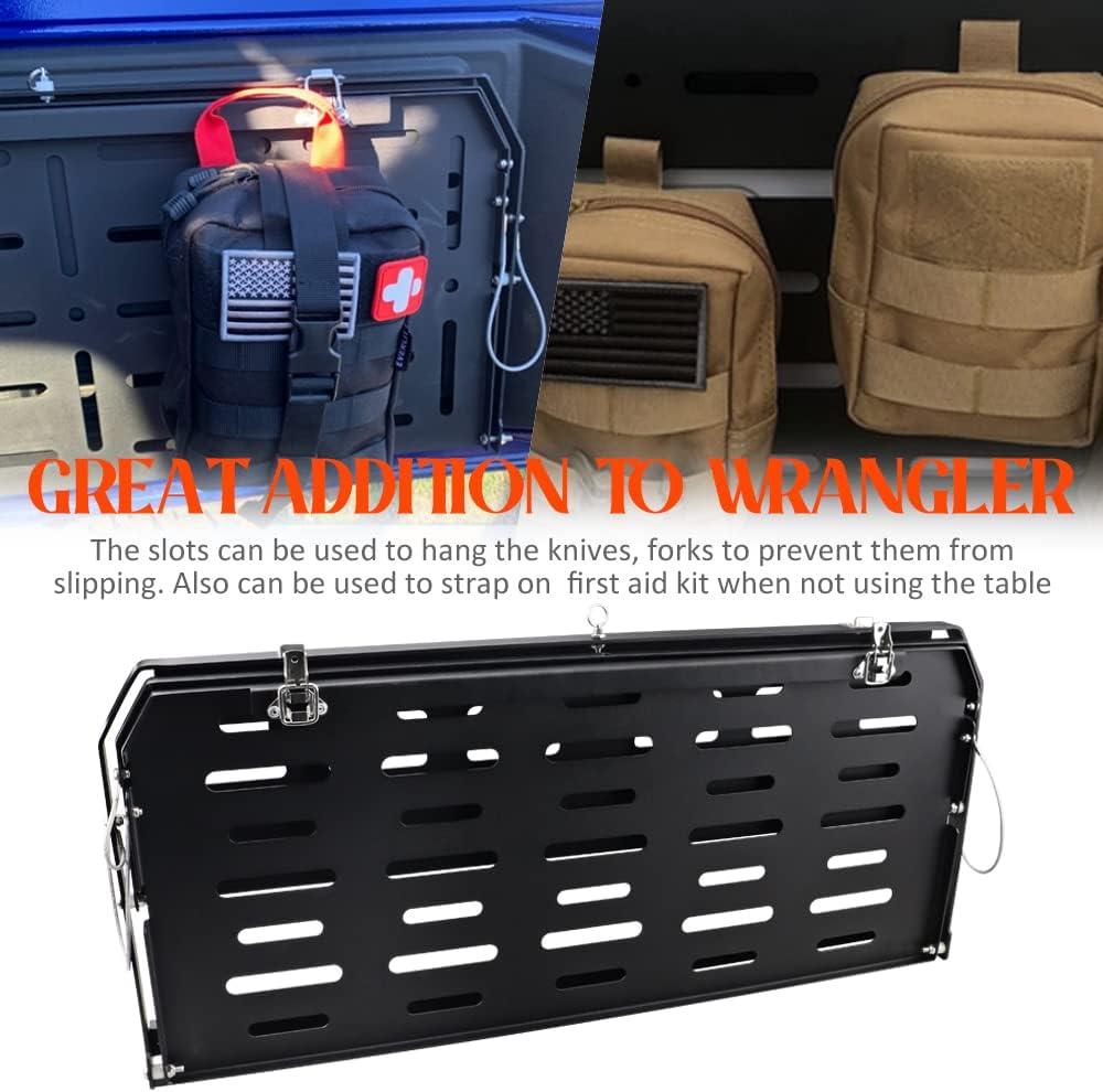 Samman JL – Soporte plegable de metal para portaequipajes para puerta trasera, soporte de equipaje para acampar al aire libre, compatible con Jeep