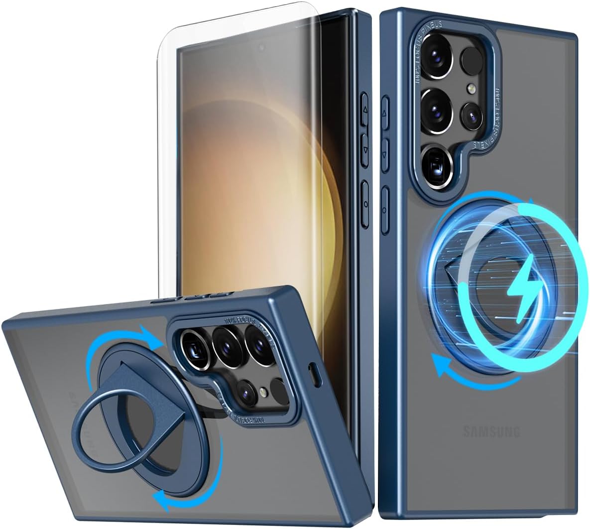 NKECXKJ Funda para teléfono Samsung Galaxy S23 Ultra con protector de pantalla de vidrio templado, carga inalámbrica Mag-Safe Carga inalámbrica