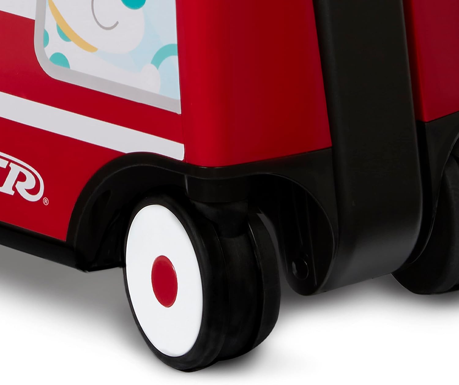 Radio Flyer Camión de bomberos Happy Trav’ler 3 en 1 con luces y sonidos, juguete para llevar, almacenamiento de mano para niños pequeños, edades de