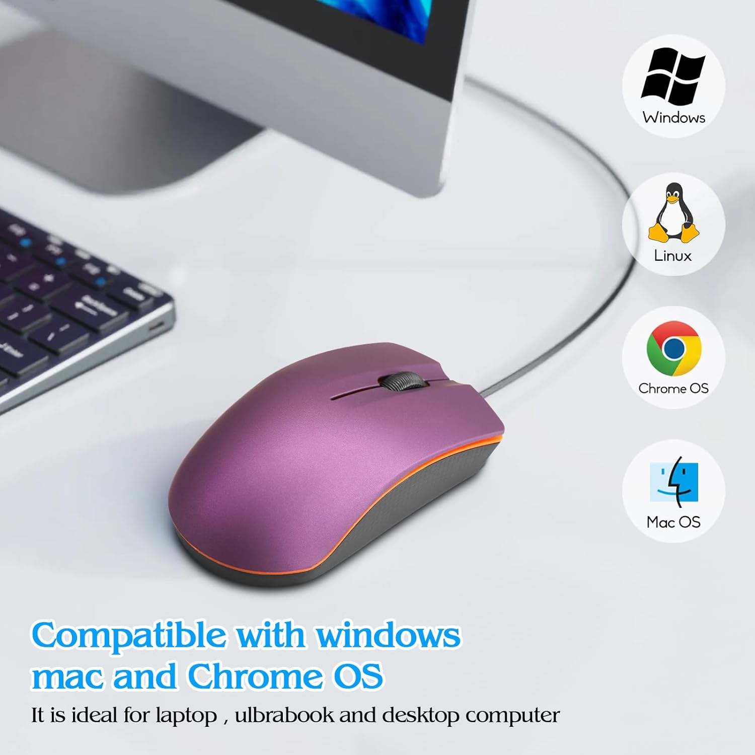 Guiheng Ratón con cable, mouse USB con cable para mano derecha o izquierda, mouse ergonómico de computadora con clics duraderos para PC,