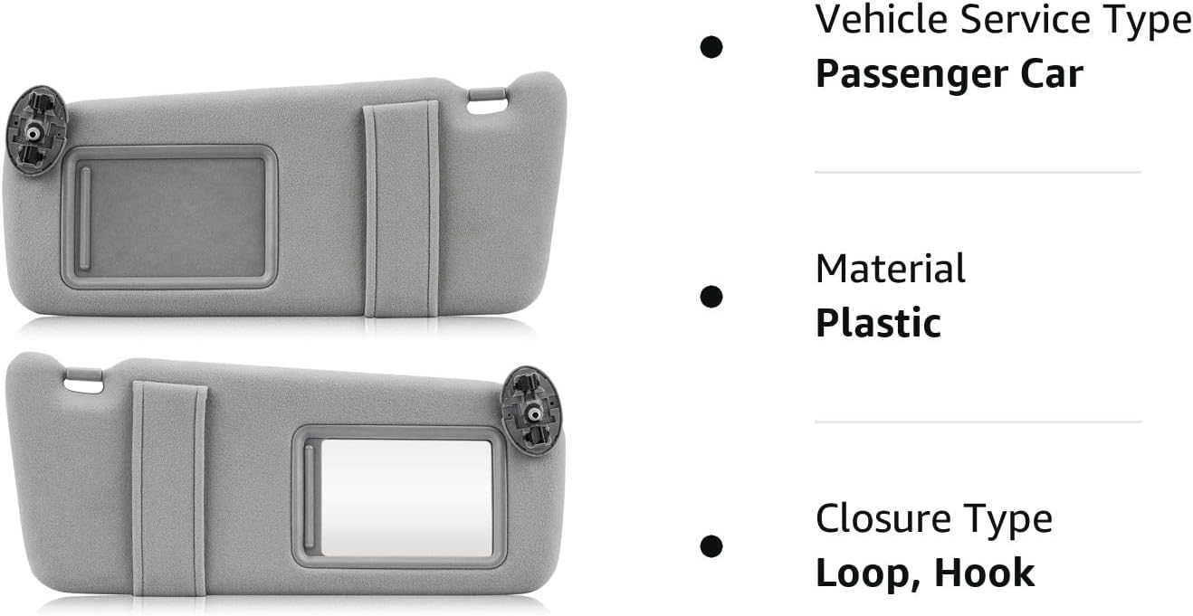 Visera solar izquierda y derecha para Toyota Camry 2007-2011 sin techo solar, lado del conductor y pasajero, repuesto de parasol gris