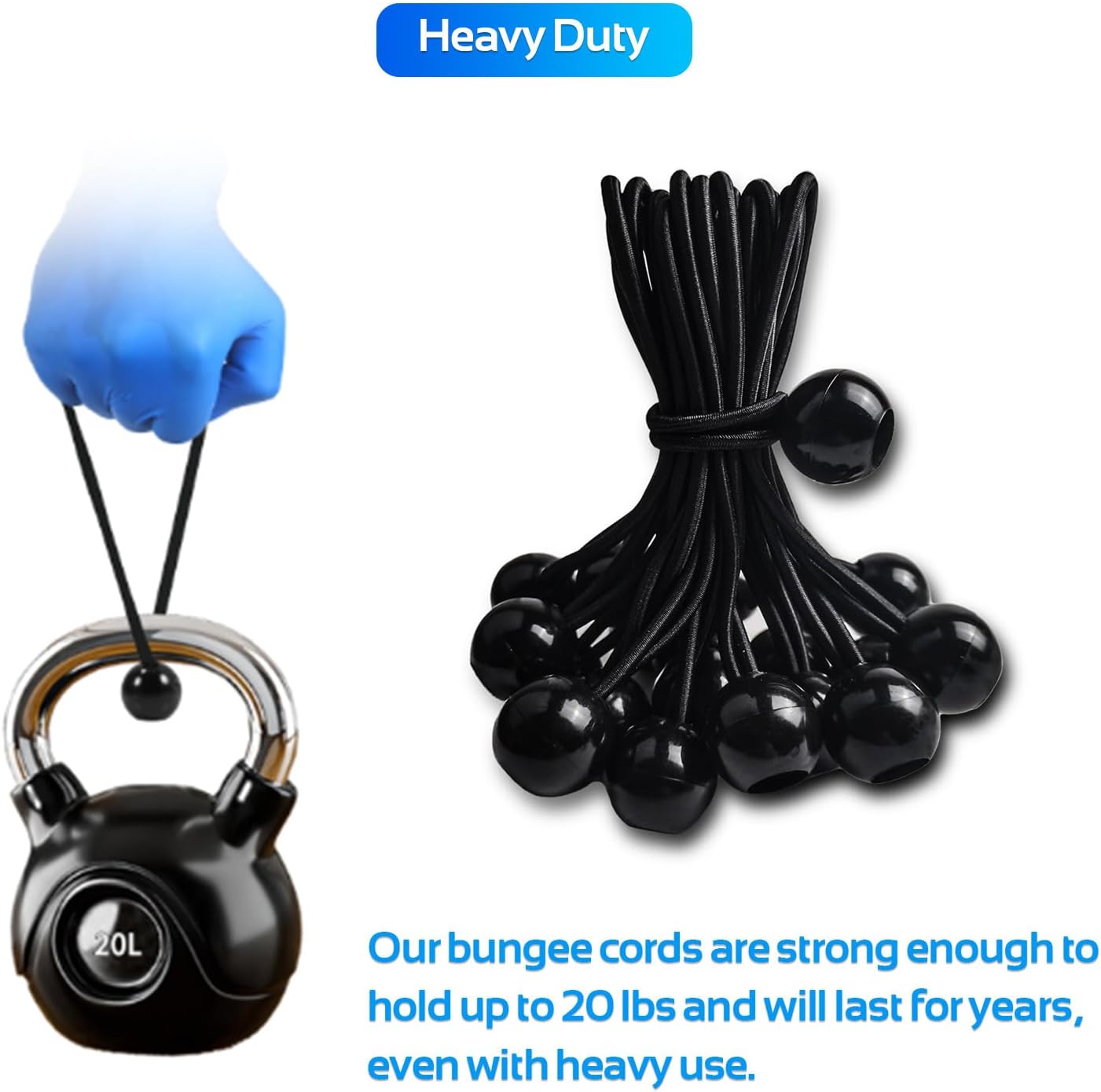 70 cuerdas elásticas negras de 6 pulgadas con bola, cuerda elástica de bola resistente para exteriores e interiores, bolas elásticas de lona para