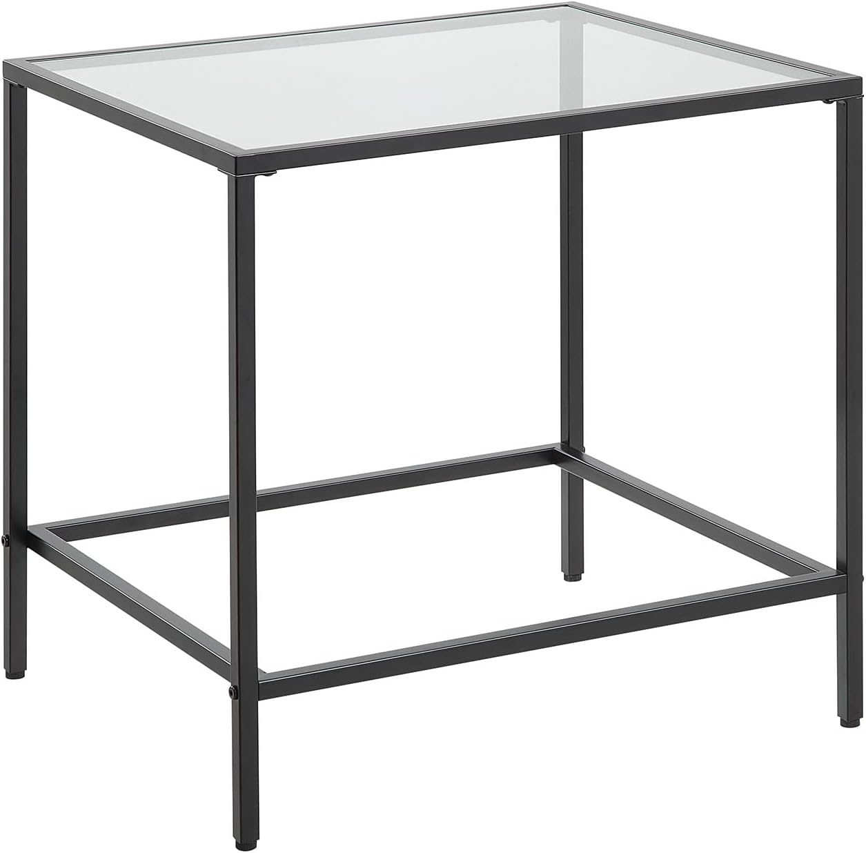 CAWS Mesa auxiliar negra de 22 pulgadas de ancho, mesa auxiliar rectangular de vidrio templado con marco de metal negro, mesa decorativa, mesita de