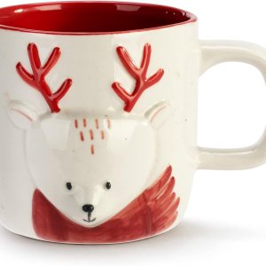 DEMDACO Hello Deer – Taza de Navidad de cerámica roja y blanca de 16 onzas DEMDACO Hello Deer – Taza de Navidad de cerámica roja y blanca de 16 onzas