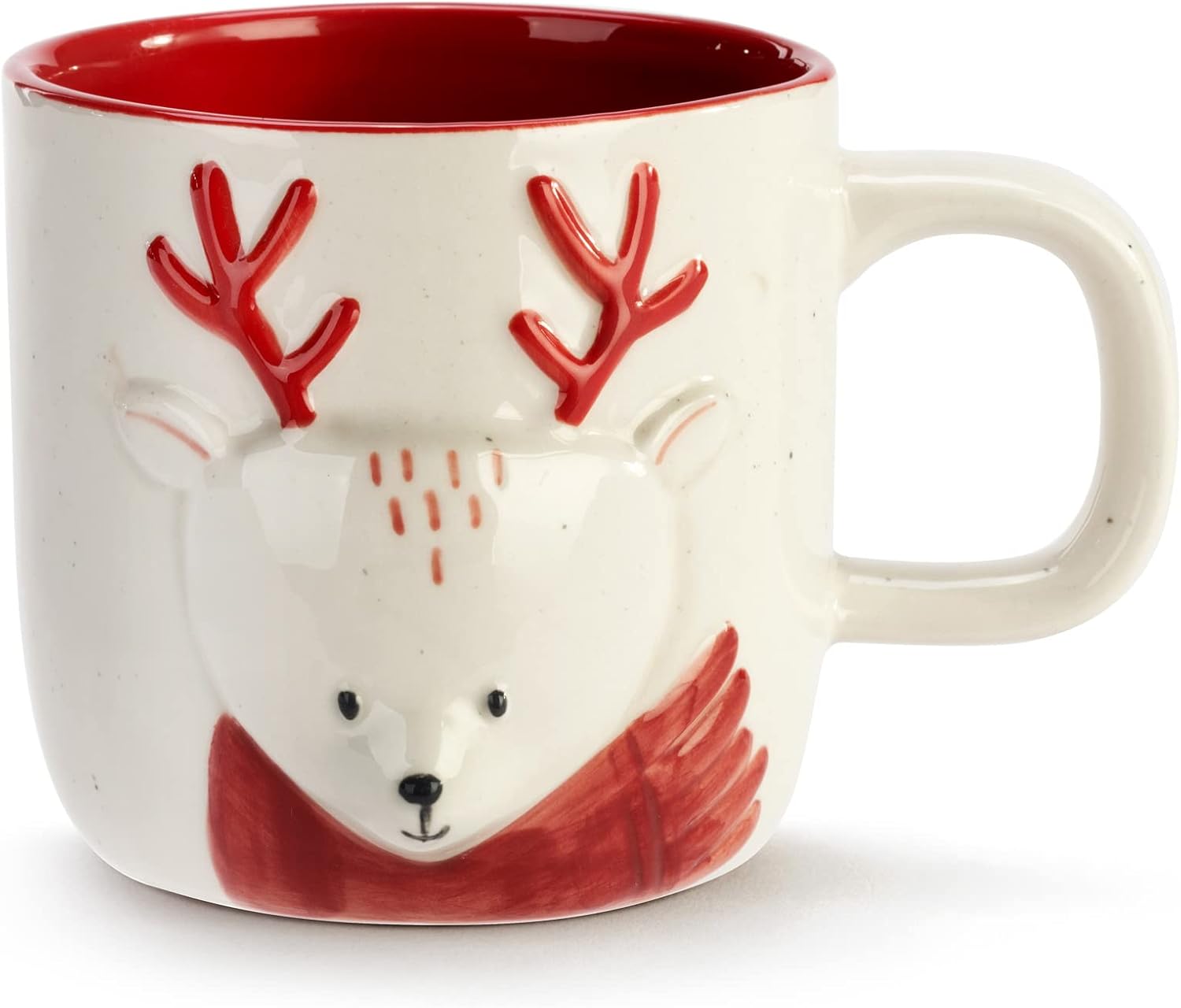 DEMDACO Hello Deer – Taza de Navidad de cerámica roja y blanca de 16 onzas