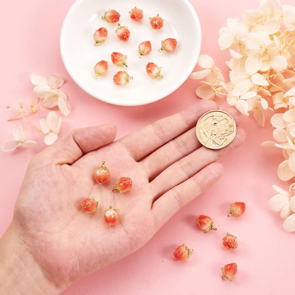 20 dijes colgantes de flores de resina, coral natural, flores reales, cuentas sueltas espaciadoras con microcuentas de vidrio para manualidades,