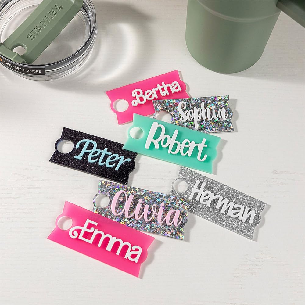 Etiqueta de nombre personalizada para vaso de 30 onzas, 40 onzas, 20 y 64 onzas, etiqueta de tapa acrílica con nombre personalizado para tapa del