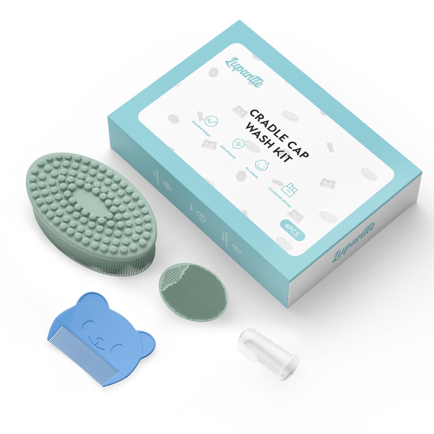 Lupantte Juego de baño para bebé, esenciales para piel seca, tapa de cuna y eczema, incluye cepillo de silicona para cuna, cepillo para cuero