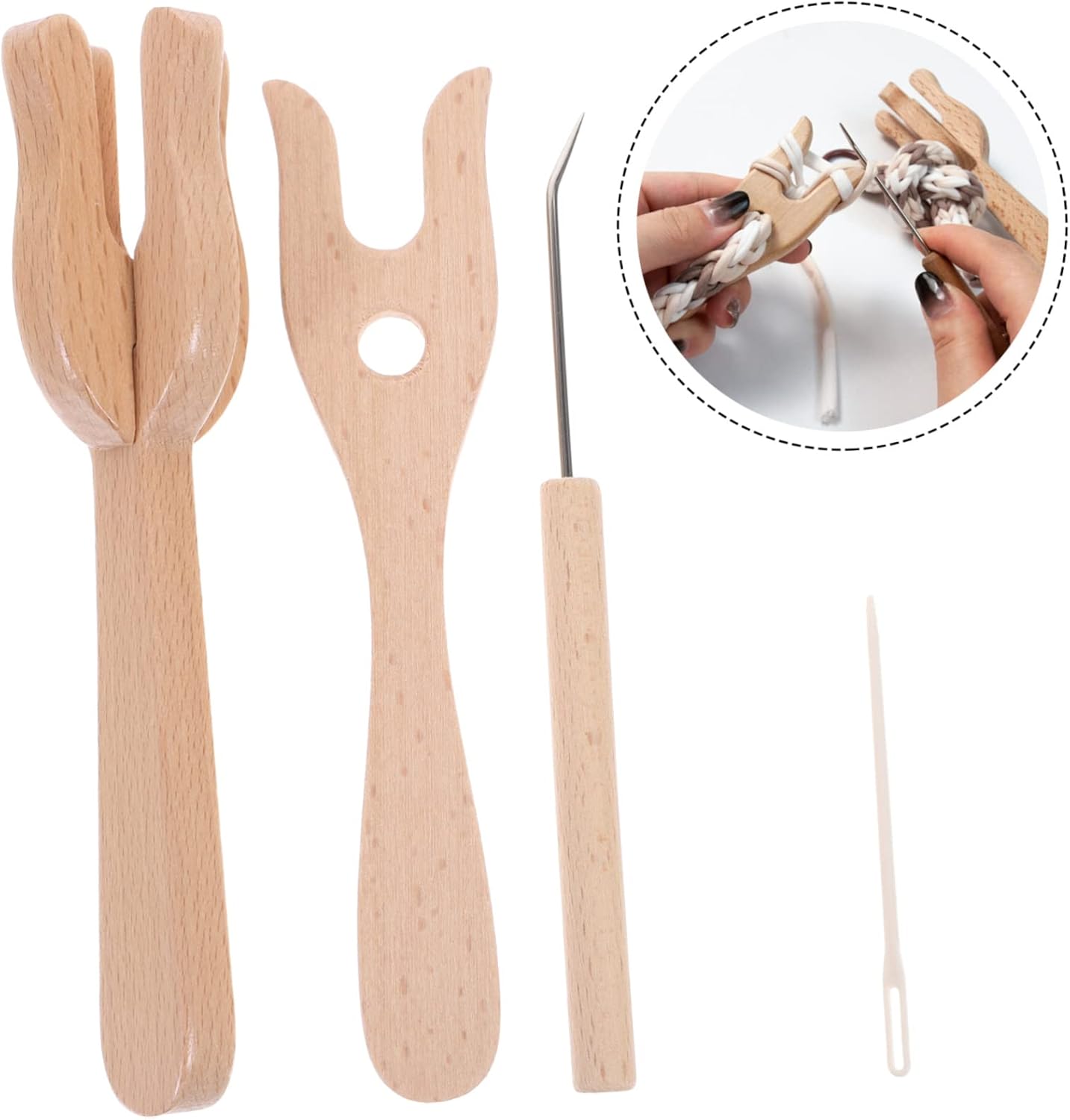 KONTONTY Juego de herramientas de madera para tejer, tenedor de madera, herramientas de tejer, tenedor de ganchillo, herramientas de tejer, juego de
