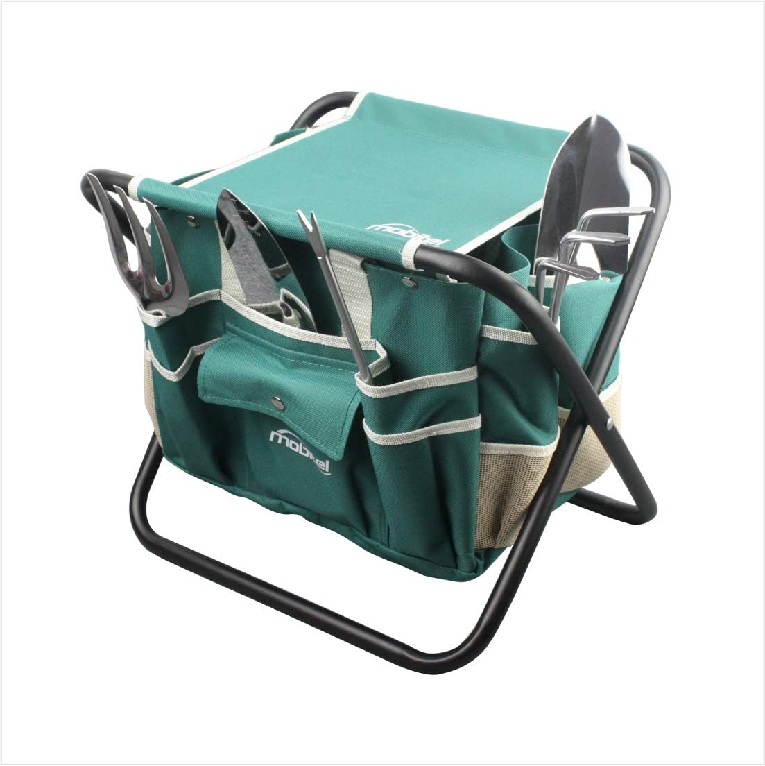 Juego de herramientas de jardín, kit de herramientas de regalo de jardinería resistente, incluye taburete plegable con bolsa de herramientas, 5