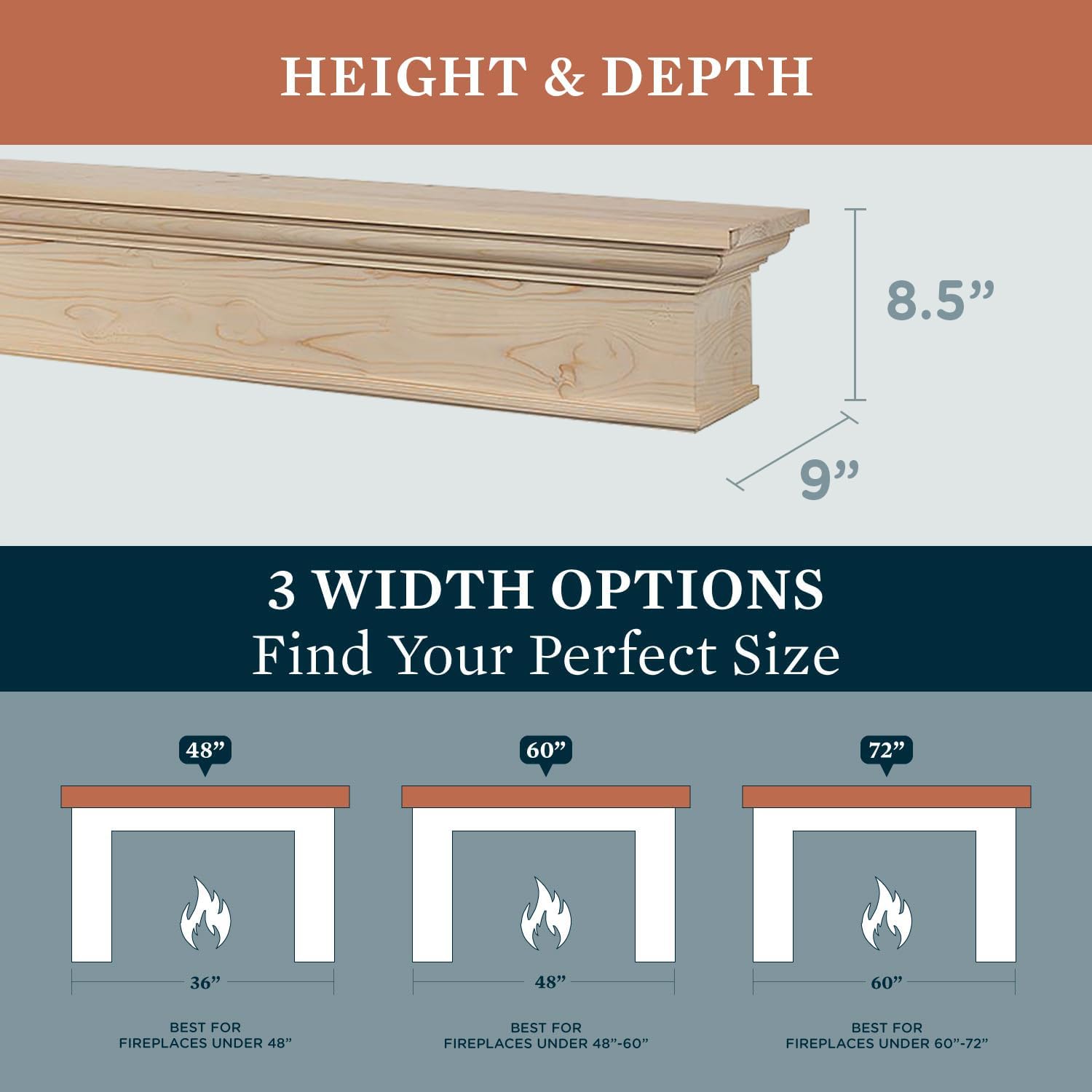 MANTELSDIRECT Estante flotante de madera para chimenea de 72 pulgadas sin terminar, Bellamy de Mantels Direct, estante de pared rústico de madera
