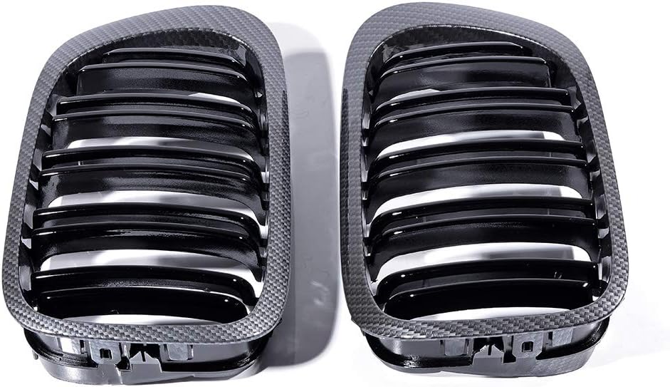 Par de capó frontal riñón rejilla de fibra de carbono negro brillante compatible con BMW E46 1999-2002 2-Door 318is 323is 328is 318i 323i 328i 328i