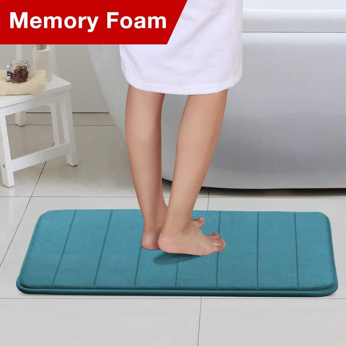 Flamingo P – alfombrillas de baño de espuma viscoelástica antideslizante de lujo, diseño de rayas tipo paquete, Goma, Dark Teal, 20″ x 32″