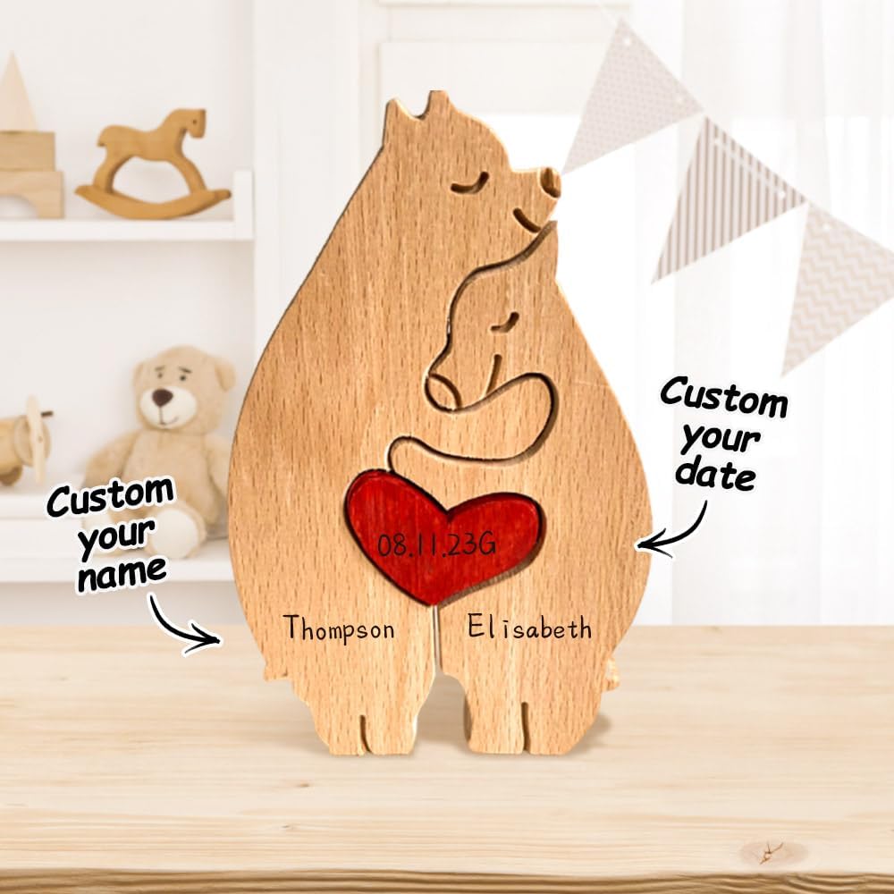 Rompecabezas de madera personalizado para la familia, regalos con nombre, rompecabezas de madera personalizable con 1-8 nombres, pieza decorativa