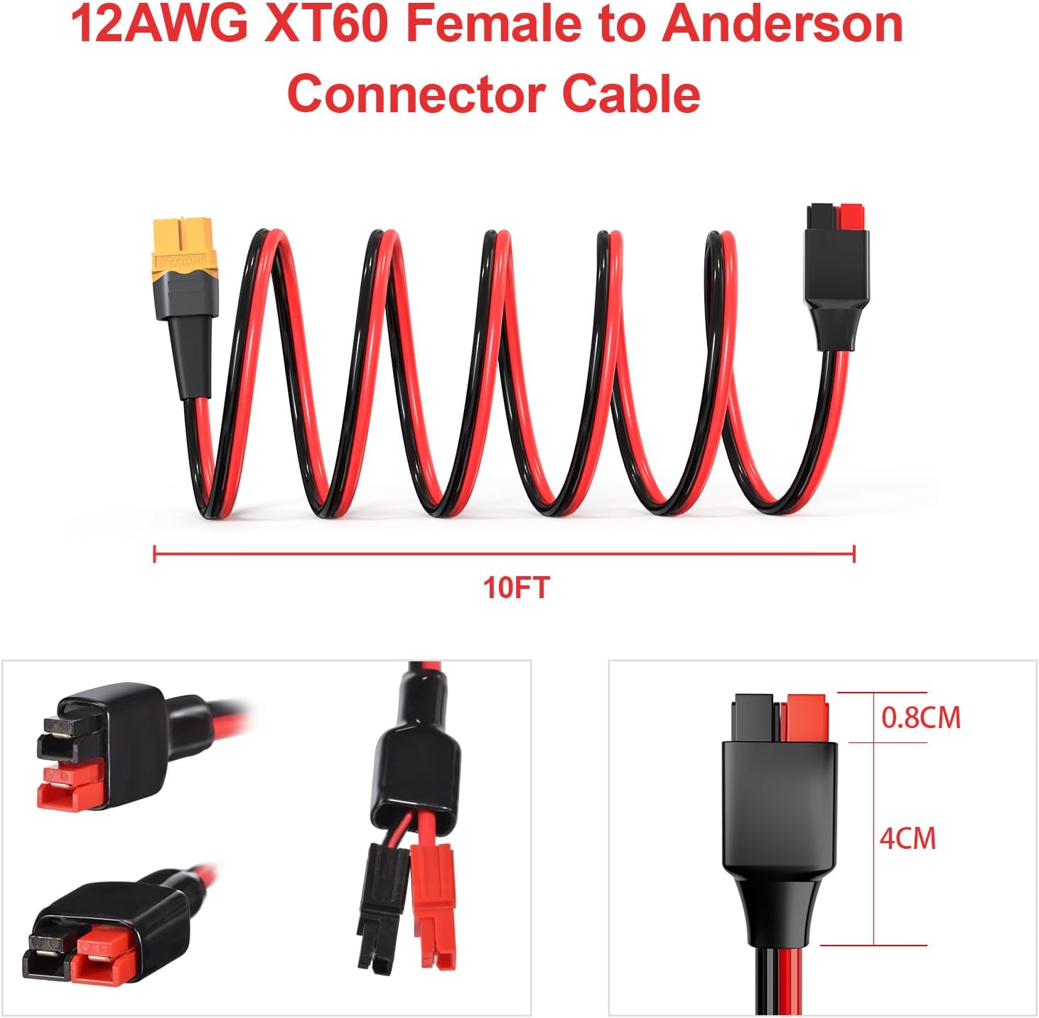 Adaptador XT60 a Anderson, cable conector hembra XT60 de 12 AWG a Anderson para batería RC, estación de energía solar portátil y panel solar (10