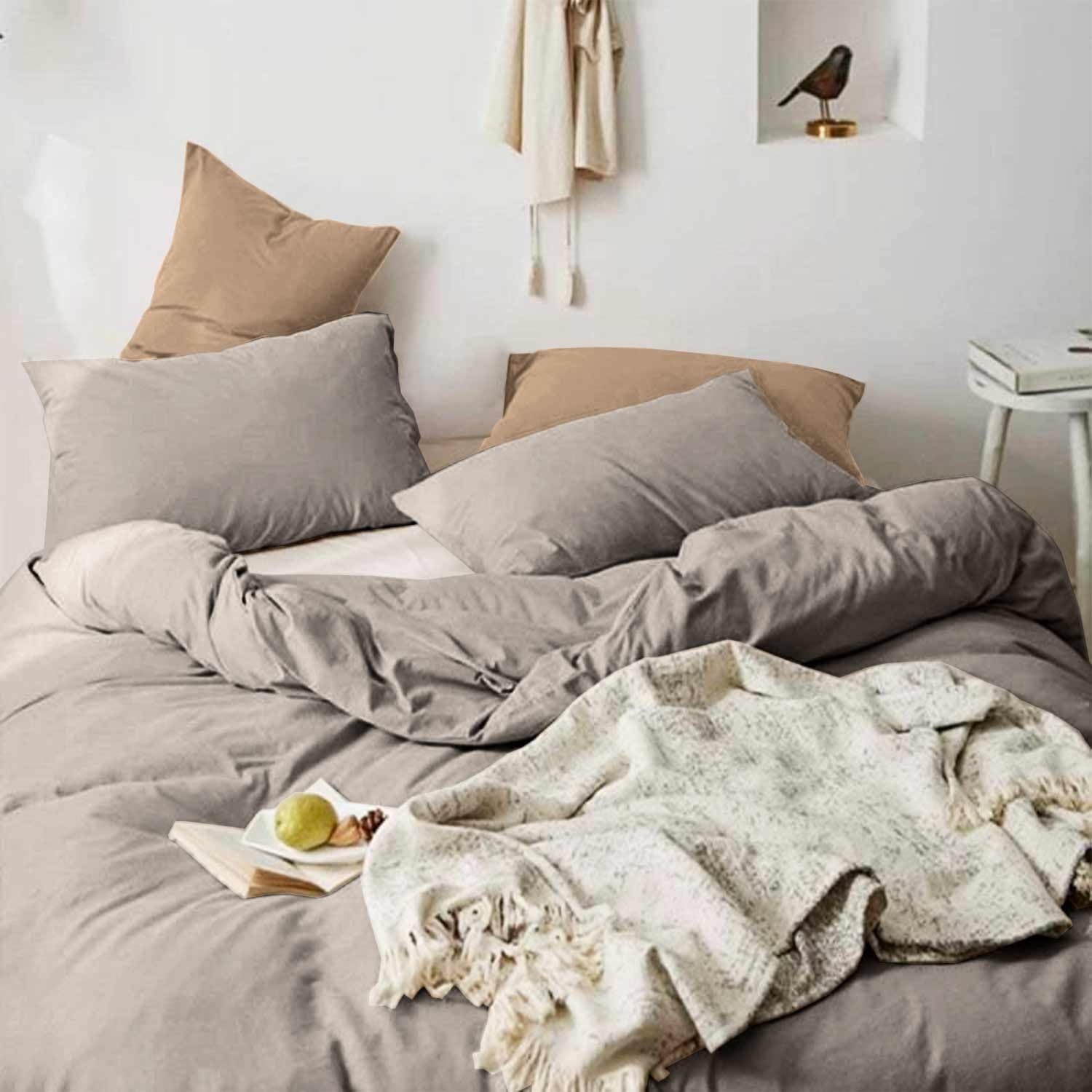 ETDIFFE Edredón de tamaño Queen, juego de ropa de cama y colección suave de 3 piezas, color gris pardo, ligero, para todas las estaciones, edredón