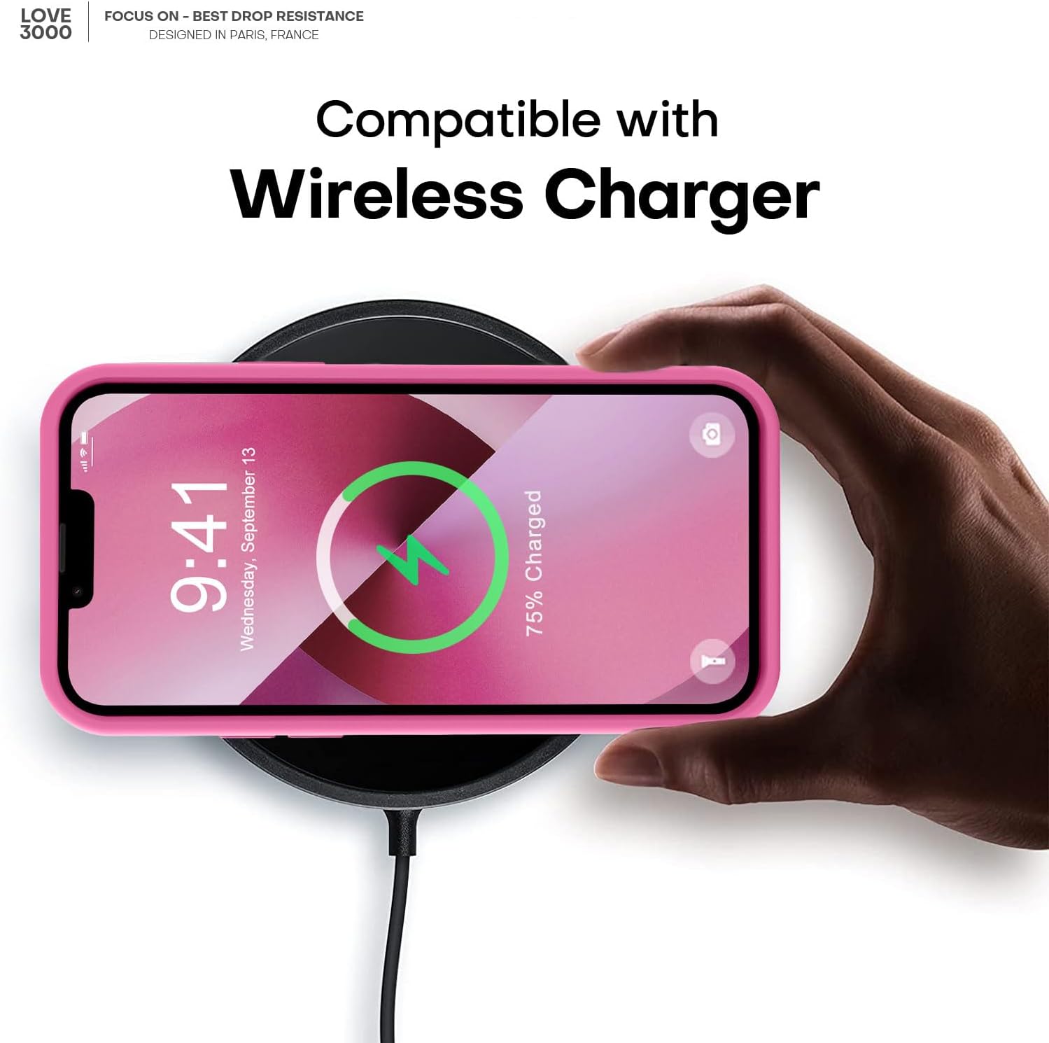LOVE 3000 Funda compatible con iPhone 13, protección de cámara, goma de silicona líquida de alta calidad, forro de microfibra suave, funda de