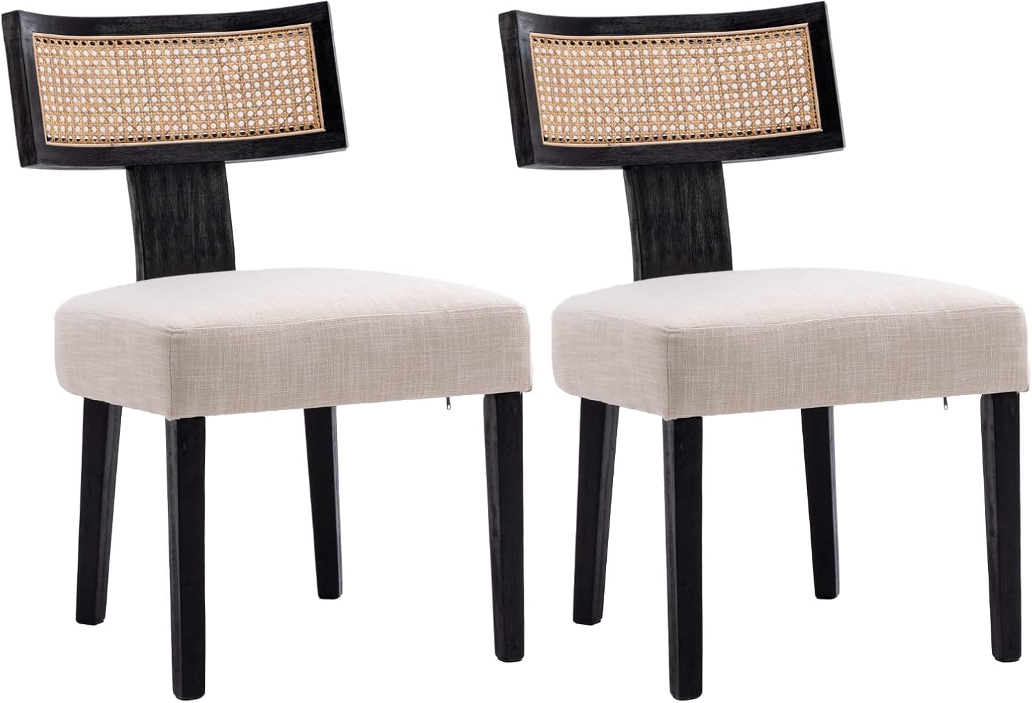 Shunzhi Juego de 2 sillas de comedor tapizadas estilo casa de campo, modernas de mediados de siglo, sillas de cocina de lino de ratán, sillas