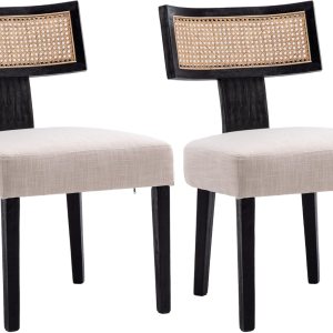 Shunzhi Juego de 2 sillas de comedor tapizadas estilo casa de campo, modernas de mediados de siglo, sillas de cocina de lino de ratán, sillas Shunzhi Juego de 2 sillas de comedor tapizadas estilo casa de campo, modernas de mediados de siglo, sillas de cocina de lino de ratán, sillas