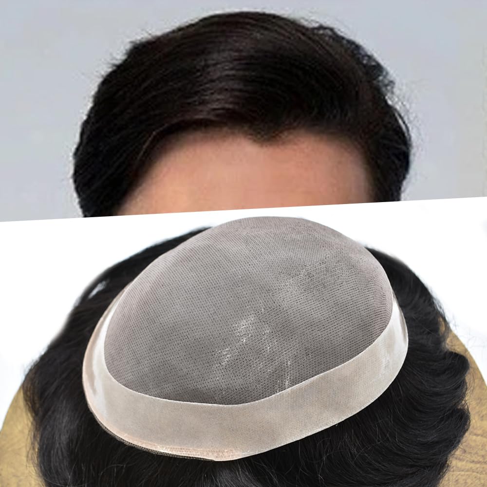 Toupee para hombres Cabello humano real para hombre, pieza de pelo para hombres Fine Mono Men Sistema de pelo de piel de polietileno para hombres,