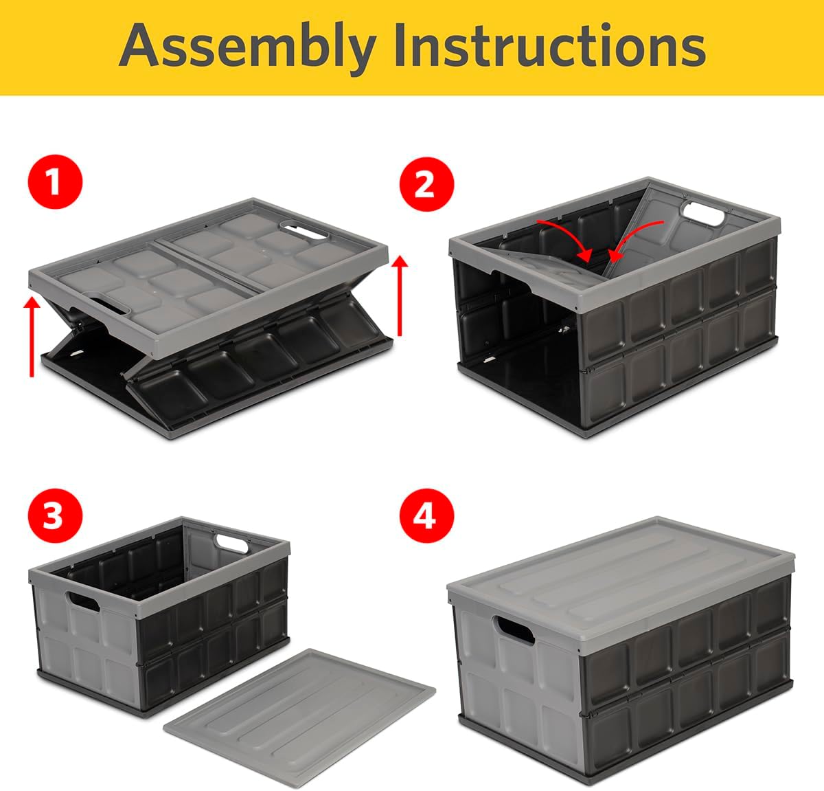 Glad Contenedor de almacenamiento plegable con tapa, caja de plástico plegable de 48 litros para garaje, maletero de coche y organización,