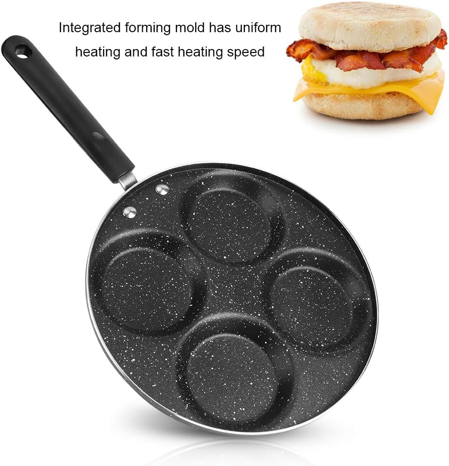 Sartén de huevos, 4 tazas de aluminio antiadherente para el hogar, sartén para tortillas, cocina, desayuno, panqueques con asa