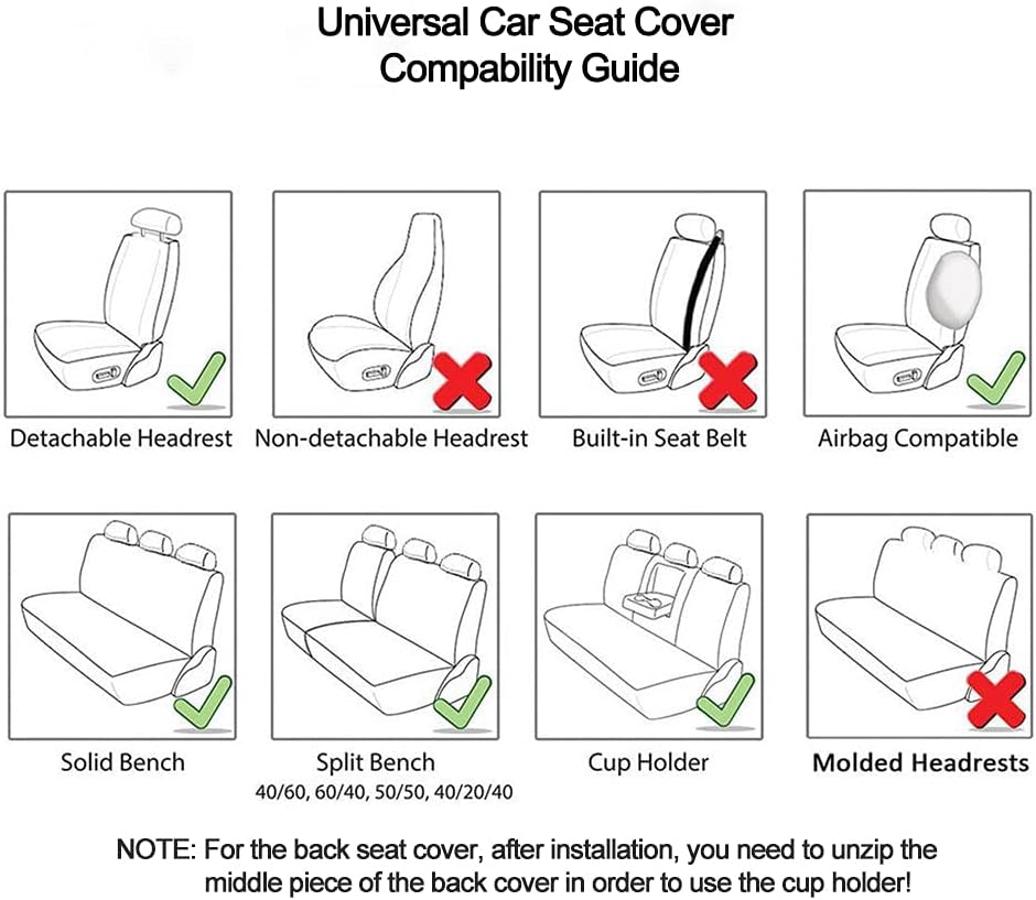 LUCKYMAN CLUB J01-LH – Juego completo de fundas universales para asiento de automóvil, se adapta a la mayoría de los sedanes, SUV, camiones,