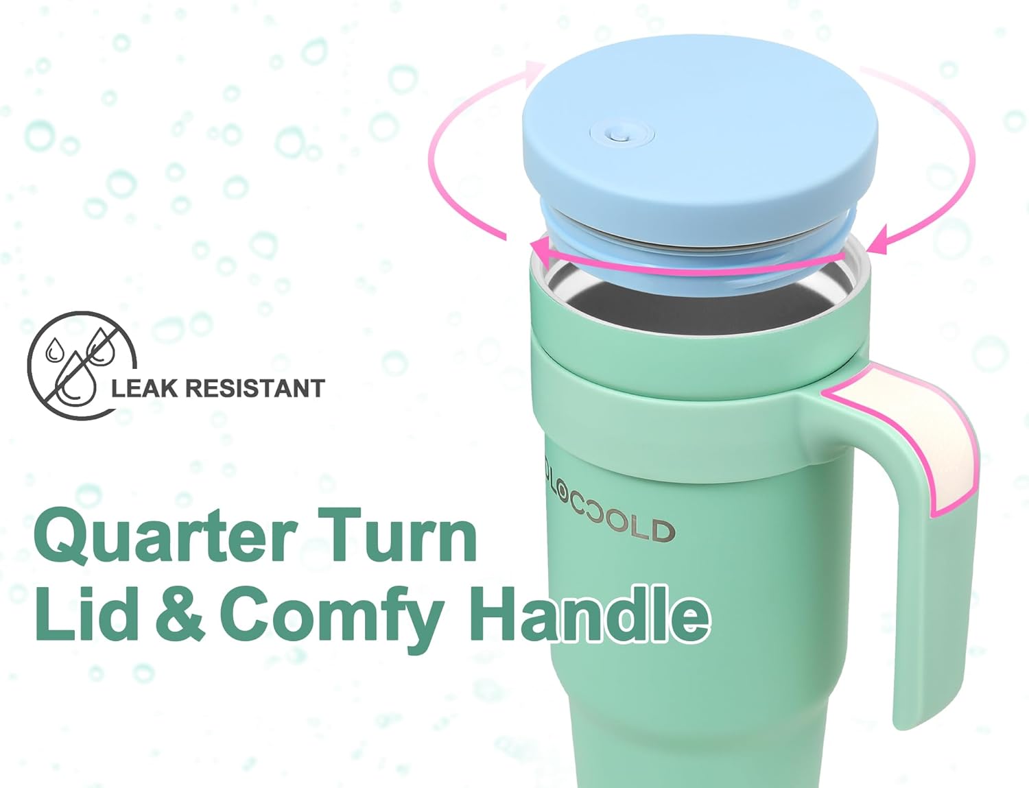 DLOCCOLD Vaso de 40 onzas con asa y tapa con popote, taza aislada al vacío, reutilizable, de acero inoxidable, taza de viaje para bebidas calientes