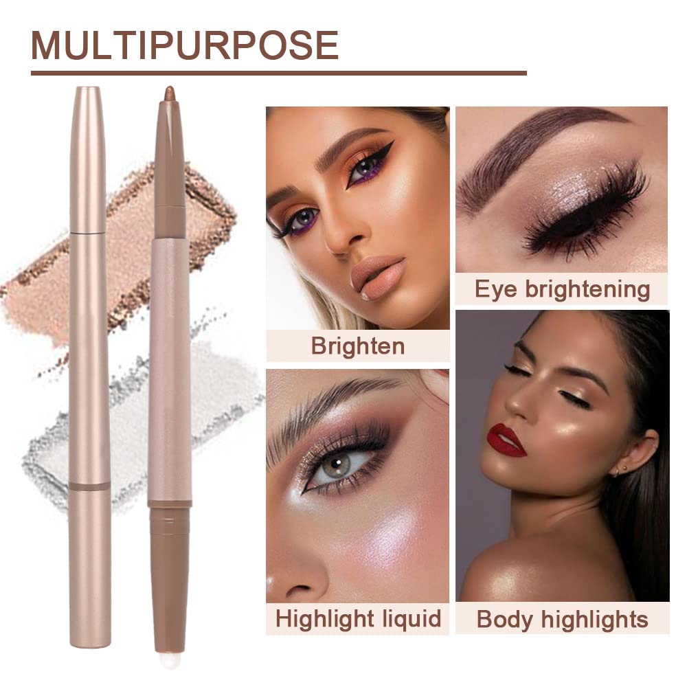 evpct 2 lápices de sombra de ojos en barra y color blanco perla brillante y lápiz delineador de ojos bronce, sombra de ojos en barra y lápiz