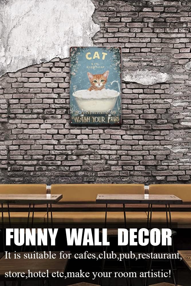 Zomyto Divertido arte de pared de gato en la bañera, impresiones en lienzo para decoración de pared, letrero de baño de gato, rústico, decoración de