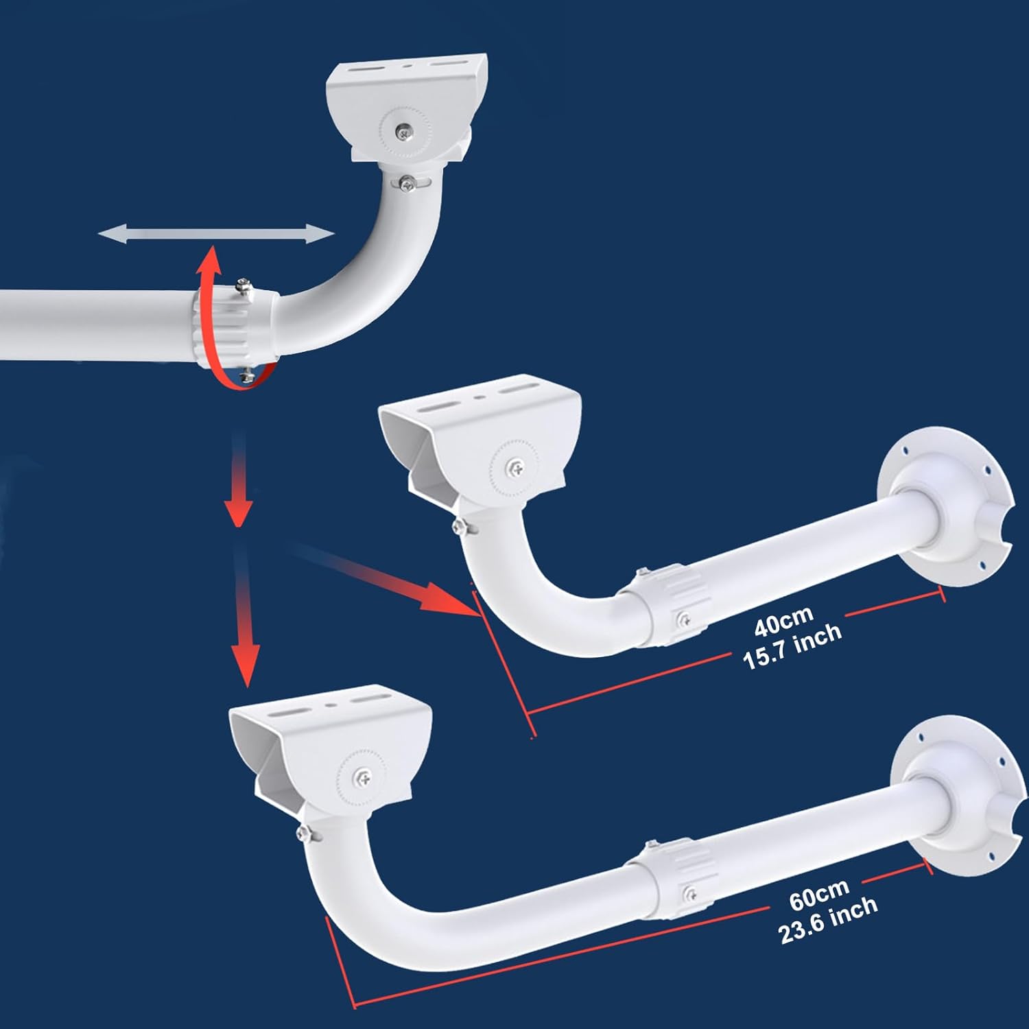 WiTi Soporte de montaje extensible sólido en J para cámaras de vigilancia de seguridad, soporte de montaje ajustable de pared y techo de 40CM-60CM