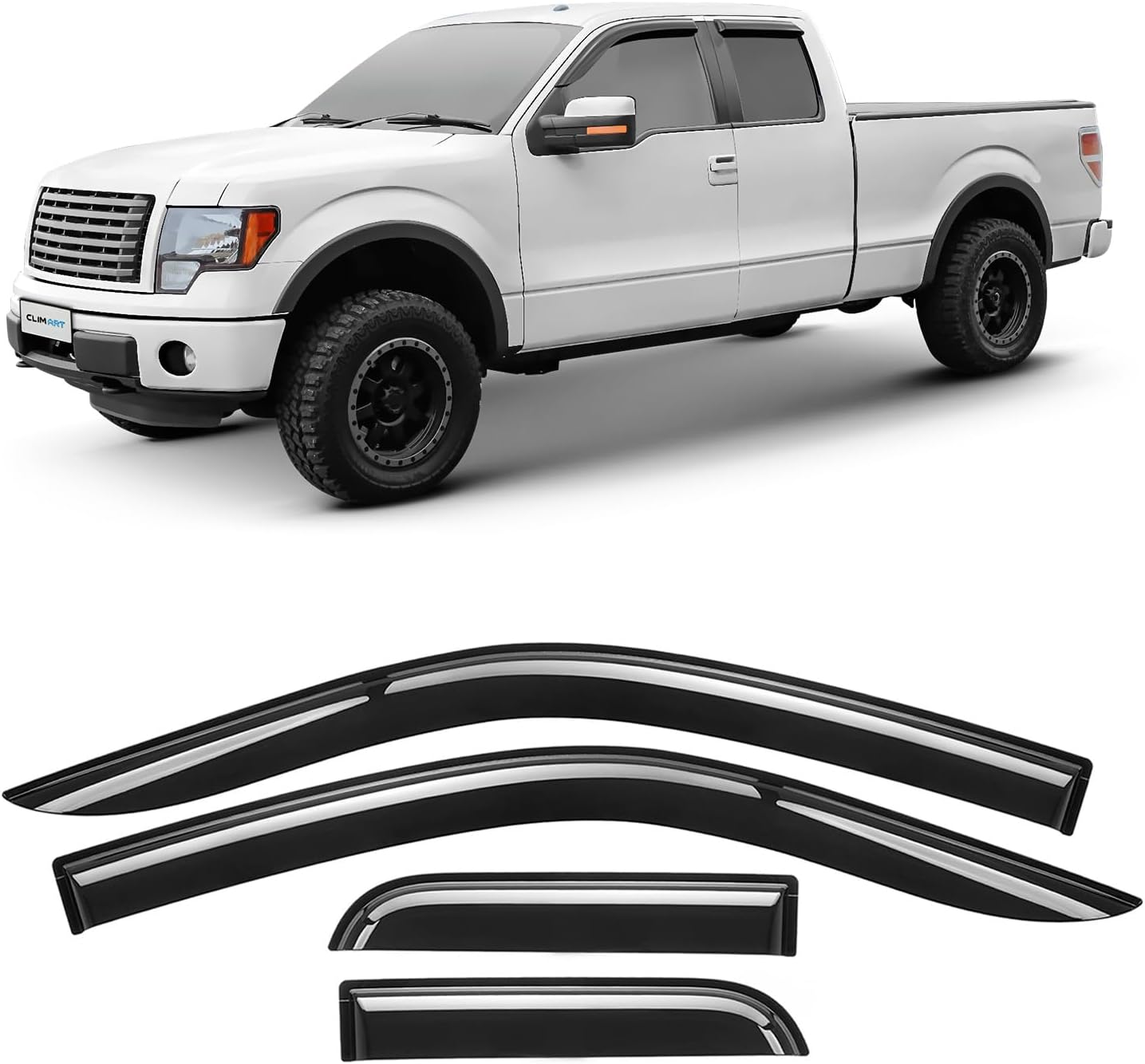 CLIM ART Protectores de lluvia increíblemente duraderos para 150 SuperCab 2004-2014, deflectores de ventana con cinta, deflector de ventilación,