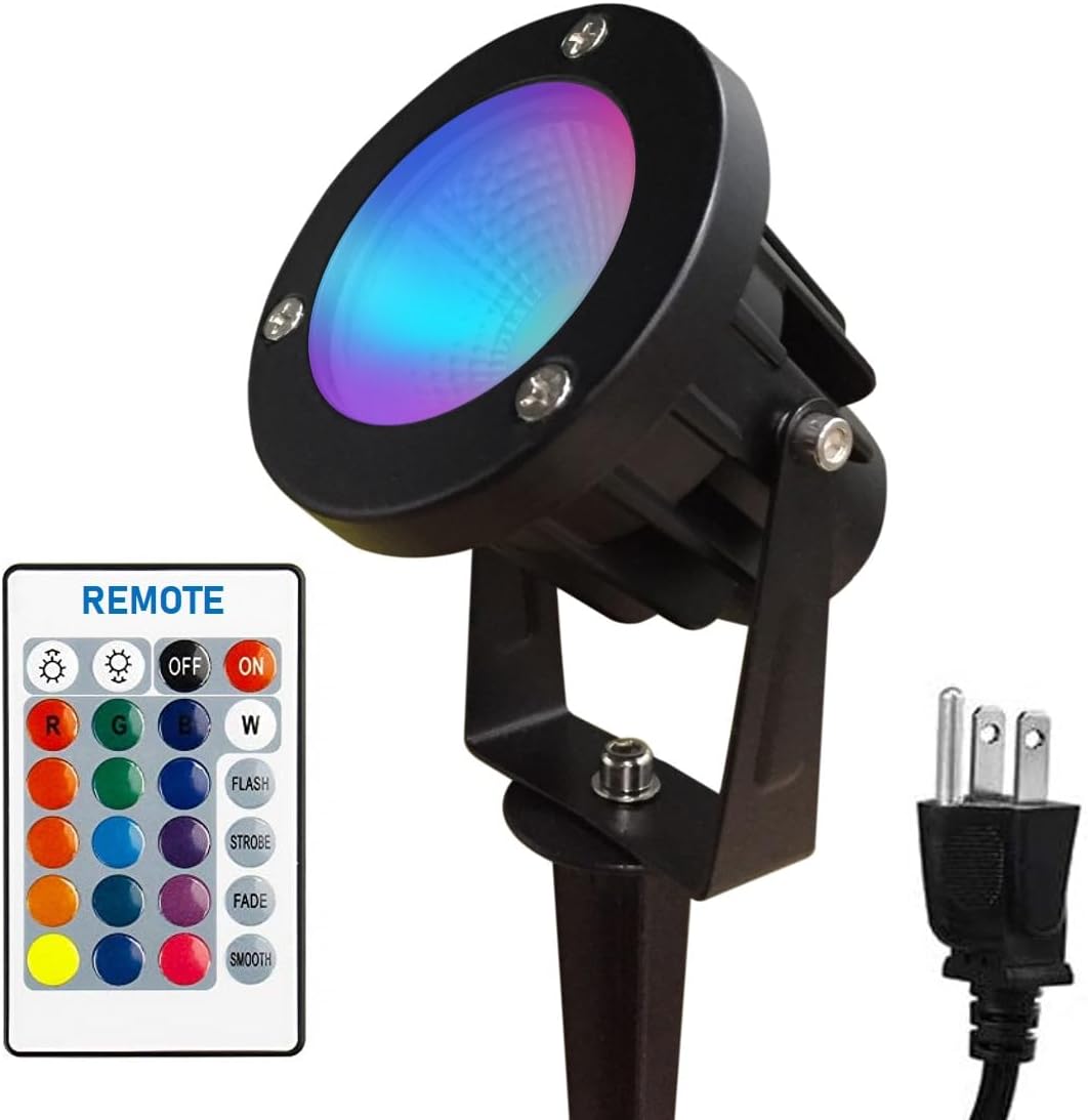 Foco LED de color para paisaje al aire libre, luces remotas impermeables para patio, árbol, casa, Halloween, Navidad, 120 V