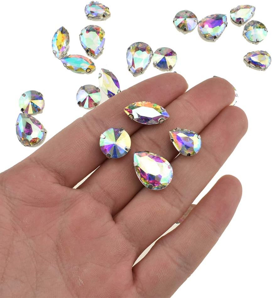 Hahiyo Base de garras de diamantes de imitación para coser, vidrio transparente, formas mixtas, gemas de cristal, ajuste de puntas traseras de